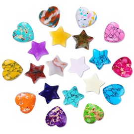 Pack of 20 Gemstones for Children, Lucky Stones for Children, Includes 10 Pieces Gemstone Hearts and 10 Pieces Star Crystal, Healing Crystals Lucky Stones Stone, Healing Stones for Meditation, Therapy