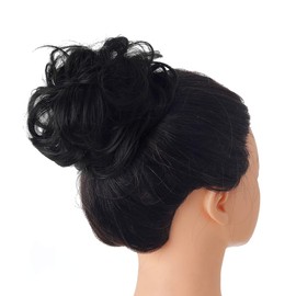 Messy Bun Hair Piece Jet Black 2PCS Scrunchies Hair Bun Extensions Synthetic Curly Ponytail Hairpiece for Women SARLA H2&1B