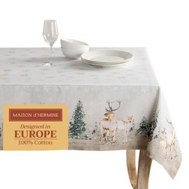 Maison d' Hermine 100% Cotton Table Cover - 70"x120" Rectangle Decorative Tablecloth - Washable Tablecloths for Dining, Home & Party - for Thanksgiving & Christmas - Deer in The Woods Collection