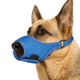 LUCKYPAW Dog Muzzle, Soft Muzzles for Large Medium Small Dogs to Prevent Biting Chewing with Ring and Adjustable Strap for Vet Visit Training (Blue, S)
