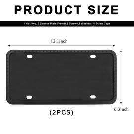 MUQIDA 2PCS Silicone License Plate Frames Covers, Rust-Proof Rattle-Proof Auto Front Back License Plate Bracket Holders, Weather-Proof Car Tag Plate Protector with Bolts Washer Caps (Black)