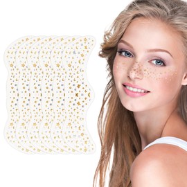 Zueyen Pack of 6 Freckle Tattoos, Adult Glitter Freckles, Festival Temporary Tattoos, Glitter Tattoo Face, Waterproof Freckle Party Accessories for Women, Face Body (Golden-7)