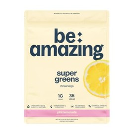 Be Amazing Super Greens Powder with Prebiotics, Digestive Enzymes & Antioxidants | 18 Fruits & 8 Veggies | Gluten-Free Juice & Smoothie Mix | Pink Lemonade, 25 Servings