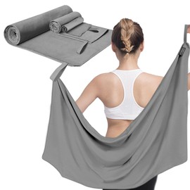 Toalla Deportiva, Toalla Microfibra 3 PCS, Toalla Microfibra Secado Rápido, Toalla de Viaje Ligera, Toallas de Campismo, Toalla Deportiva para Playa, Natación, Yoga, Gimnasio, Senderismo (Gris)