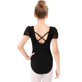 Bezioner Ballet Leotard for Girls,Gymnastics Leotards Puff Sleeve Dance Outfit for Kids Black 140