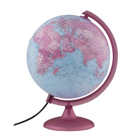 Waypoint Geographic Pink Continental Globe, Acrylic World Globe with Stand, 10” Illuminated Globe with Pink-Shaded Landmass and Blue Ocean, for Small Desks and Bed Side Stands