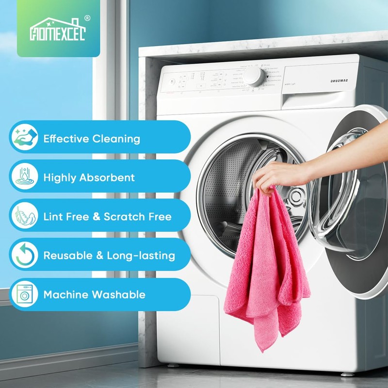 HOMEXCEL Pink Microfiber Cleaning Cloth, 12 Pack Premium Microfiber Towels