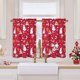 CAROMIO Christmas Kitchen Velvet Curtains for Living Room and Bedroom Snowflake and Socks Decoration Short Curtains Rod Pocket Farmhouse Cafe Curtains for Home Living Room, Set of 2, 26" x 30", Red