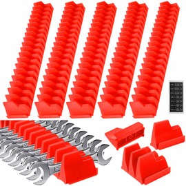 Chunful 100 pcs Modular Wrench Organizer Holder Wrench Tool Organizers Storage Racks Set with Metric & SAE Label for Tool Box Drawer Storage for Father Brother Professional Mechanics Men(Red)