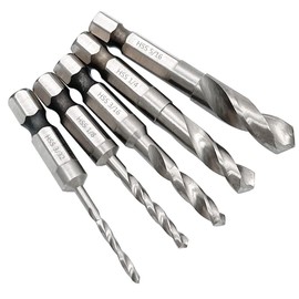 Saipor 5pcs 1/4" Quick Change Hex Shank Metal Stubby Drill Bits Short Drill Bit Set HSS M2 for Right-Angle Drill Attachment and Used in Tight Spaces, 3/32, 1/8, 3/16, 1/4, 5/16-Inch