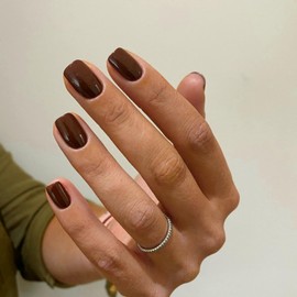 Elegant Brown Press on Nails Short Square,Xcreando Acrylic Nails Fake Nails Set, Stick on Nails Glue on Nails,Short Nails False Gel Nails,Stick on Nails for Women and Girls in 24PCS