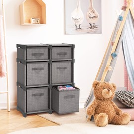 6 Cube Storage Organizer, Gray Storage Cubes Organizer Shelves, Sturdy Cubbies Storage Shelves with Cube Storage Organizer Bins, DIY Cube Shelf Organizer for Bedroom, Playroom, Office, & Dorm, Black