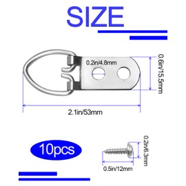 Xuduvay 10 Pcs D-Ring Steel Picture Hangers with 20 Pcs Screws，Heavy Duty Double Holes Picture Hooks for Hanging Clock Paintings , Mirror, Decoration, Paintings