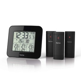 Hama EWS-Trio Wireless Weather Station (3 Sensors, Digital, Elbow 50 m, Thermometer, Hygrometer, Display with Backlight, 14.7 x 2.6 x 13.3) Black