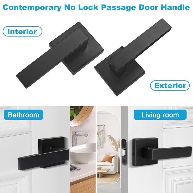 Estmoon 4 Pack Passage Door Knobs - Black Door Handle