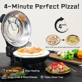YIBAKE Stone Pizza Oven, 12'' Indoor Electric Pizza Maker, 1200W Countertop Pizza Maker Machine with Dual Temp Control, Crispy Crust Pizzas in Minutes, Black