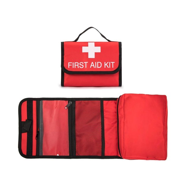 Jipemtra First Aid Bag Backpack, Medical Backpack 1st Aid Bag Empty Small Medical First Aid Bag Only Rescue AED Bag Foldable Pouch Tote First Responder Bag Empty (Red Foldable)