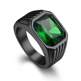 Bandmax Mens Stainless Steel Black Rings Size 13 Emerald Ring Green Cubic Zirconia Wedding Ring Engagement Ring Promise Ring May Birthstone Ring for Men