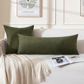 MIULEE Decorative Long Body Lumbar Throw Pillow Cover 14x36 Inch for Bed Couch Bedroom Bench, Soft Corduroy Rectangle Olive Green Pillow Case for Bedroom Living Room Couch (Cover ONLY, Pack of 1)