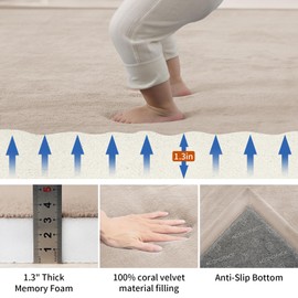 ACOMOPACK Baby Play Mat for Floor,1.3" Thick Memory Foam Area Rug for Living Room,Soft Velvet Crawling with Non-Slip Bottom for Kid,Toddler,79"×118" Tummy Time Nursery Rugs,Yoga（Beige）