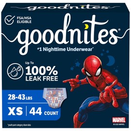 Goodnites Pantalones de Noche para Niños con Incontinencia Nocturna, Braguitas para Niños con Dibujo Animado, Talla Extra Pequeña, 44 Unidades