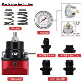 PQY Adjustable EFI Fuel Pressure Regulator Kit 3-70PSI with AN8 Feed Port and AN6 Return Port (red+black)