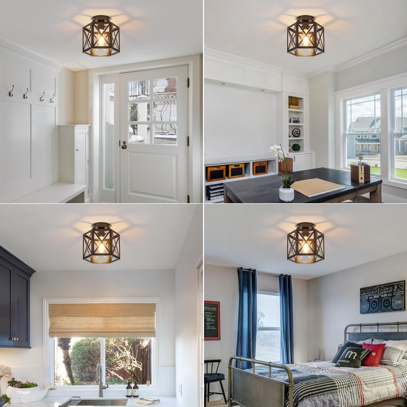 XSDeTu 2 Pack Farmhouse Semi Flush Mount Ceiling Light, Industrial