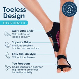 Tucketts Allegro Toeless Yoga Socks with Grips for Women, Toeless Socks For Women, Pilates Grip Socks, Pilates Socks Women, L/XL 3 Pack Black/Static/Grey-Blush