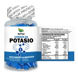 Citrato De Potasio 100 Cápsulas Calidad Premium, + Energía, Desintoxica tus Riñones, Equilibra tu nivel de Agua, Convierte Carbohidratos en Energía, Sintetiza tus Proteínas, Salud en tu Corazón