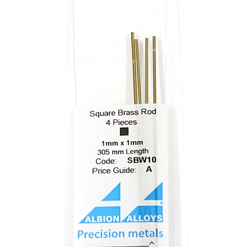 Albion Alloys SQUARE BRASS ROD 1MM X 1MM