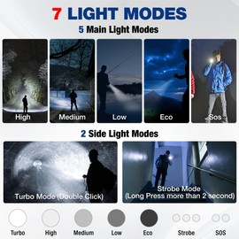 WORKPRO 1200LM Tactical Flashlight, Rechargeable EDC Mini Flashlight, Pocket Flashlight with Clip & Lanyard, 7 Light Modes, Zoomable Adjustable Focus, Includes Lithium Battery & Alkaline Battery