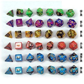 Polyhedral Dice Set, 7 Sizes, Acrylic, 6 Colors, 42 Pieces, D20, D12, D10, D8, D6, D4, Mythology TRPG MTG, Card Game for Table Games, Storage Bag Included (6 Colors)