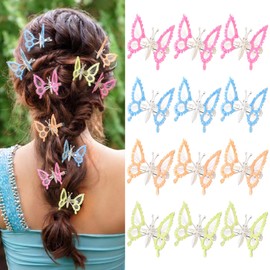 12 PCS 3D Moving Butterfly Hair Clips Metal Moving Wings 90s Fairy Hair Accessories Decor for Women and Girls (Glitter Multi Color)
