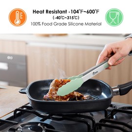 Hotec Premium Stainless Steel Locking Kitchen Tongs with Silicon Tips, Set of 2-9" and 12" Light Green