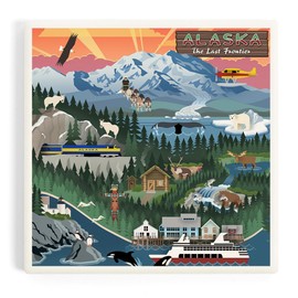 Alaska, Retro Scenes (Absorbent Ceramic Coaster, Single, Cork Back, Kitchen Table Decor)