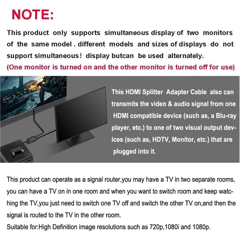 Hdmi Splitter 1 in 2 Out Adapter Cable -HDMI Splitter