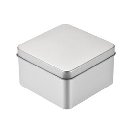 uxcell Metal Tin Box, 3.54" x 3.54" x 2.17" Rectangular Empty Tinplate Containers with Lids, Silver Tone, for Home Organizer, Candles, Gifts, Car Keys, Crafts Storage