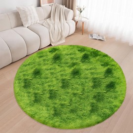 ATRUG Grass Green Round Rug 6Ft Fluffy Shaggy Circle Area Rugs for Bedroom Modern Soft Plush Fuzzy Carpet for Living Room Nursery Home Decor Cute Grass Green Furry Rugs for Teen Girls Kids Room