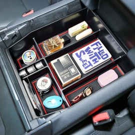 X-TKER Center Console Organizer Tray Compatible with Ford F150 2021 2022 2023 2024 Accessories, Middle Console Organizer Armrest Storage Box Red Trim(ONLY FOR 40/Console/40 Front-Seats)