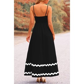 PRETTYGARDEN Women's 2025 Summer Flowy Maxi Dress Casual Sleeveless Spaghetti Strap Ruffle Beach Long Dresses (Black,Medium)
