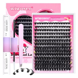 wiwoseo Russian Cluster Lashes Kit Individual Lashes Kit DIY Lash Extension Kit DD Curl Individual Eyelashes with Bond and Seal Lash Glue Russian Lashes Cluster DIY at Home Eyelash Extension Kit