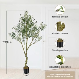 Olive Tree 7 Ft Artificial Olive Tree Indoor 7ft Faux Tree for Office Home Decor Faux Trees Indoor 7 feet Large Fake Plant with Natural Trunk and Lifelike Fruits