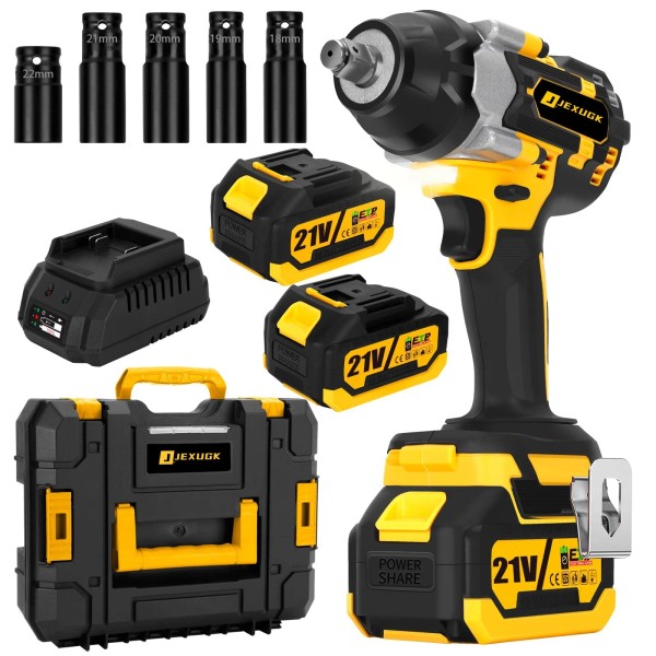 Jexugk 800N.m Cordless Impact Wrench, 600Ft-lbs 1/2 inch Electric Impact