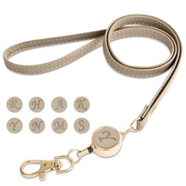 LanFly Neck Strap, Lanyard with Reel, Women's and Men's Pass Case Lanyard, ID Card Holder, Name Tag Strap, Attachable, Keychain, Reel Strap, Stretches Up to 36CM, PU Leather, Simple, Stylish
