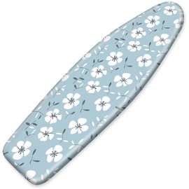 BVBOX Ironing Board Cover, Standard Size Iron Board Covers with Heavy Duty Adjustable Elastic Edges & Fastener, Heatproof Ironing Board Covers for Smooth Ironing (Small White Flowers, 17.7"x49")