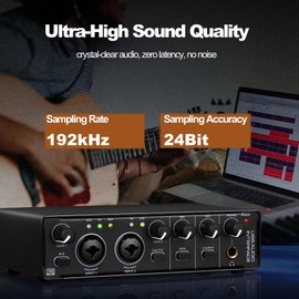 24Bit 192kHz Audio Interface, 2 In 2 Out USB Audio Interface for Recording, Streaming, Podcasting with Pro Audio Mixer, Mic Preamplifier, XLR TSR TS Ports, 48V Phantom Power