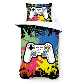 Yasida Gaming Bedding Single Quilt Cover Gamer Bedding Kids Single Bedding Sets With Colourful For Teenage Boy Bedding Soft Microfibre Duvet Cover 135x200cm And Pillowcase 50x75cm Gaming Bedroom