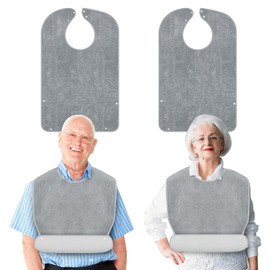 Lunluarai Adult Bibs for Men and Women, Reusable Terry Bibs for Elderly Senior, Waterproof Towel for Adults (Gray-2Pack)