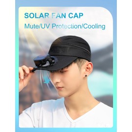 Baseball Cap Built in Fan Solar+USB Dual Power Supply Mens Womens Fan Hat Adjustable Wind Speed and Direction, 24 Hours Cooling, Great for Golf, Fishing, Travelling,Black,One Size