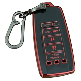 AIOEUOIA TPU for Acura Key Fob Cover with Keychain Keyless Entry Remote Key Fit for Acura ILX MDX RDX RLX TLX Smart Key Shell (Black-Red, 5-Buttons)